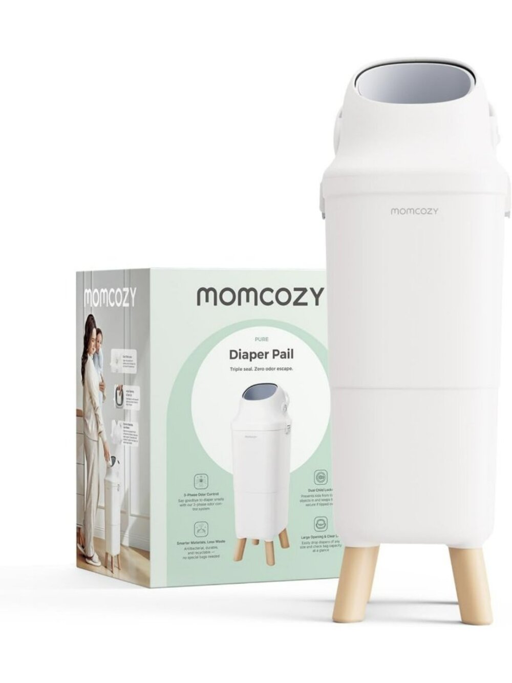 Triple-Seal Odor Control Diaper Pail - Fits Standard Trash Bags, Easy to Use